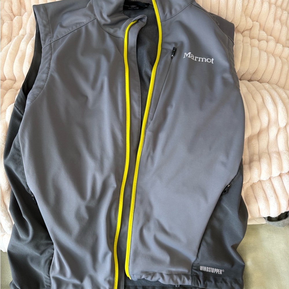 Marmot Gray Windstopper Vest with Yellow Accents